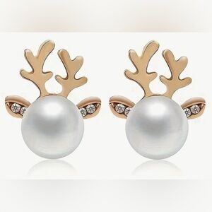 Gold & Pearl Reindeer Earrings NWT